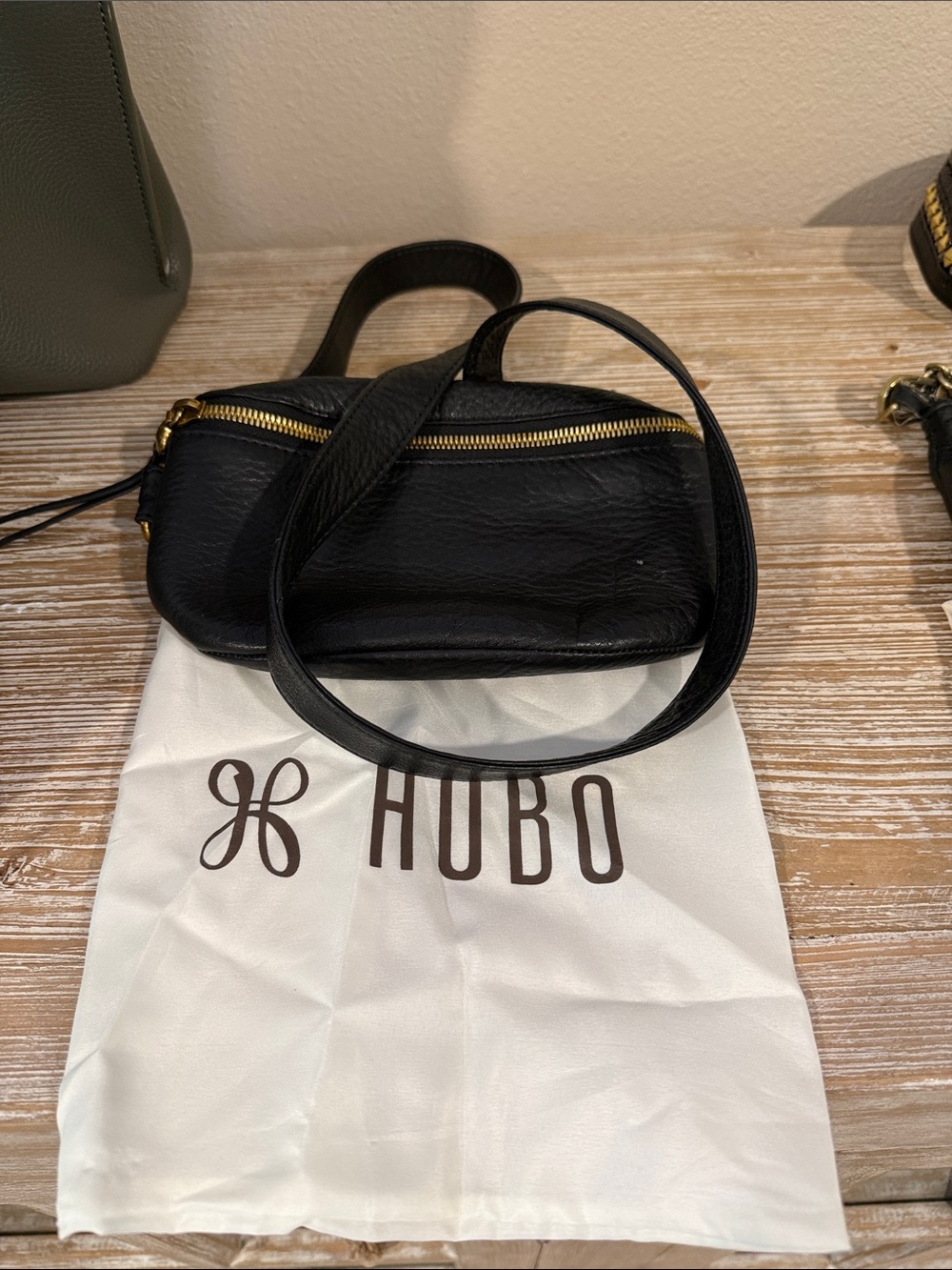 Black Leather Crossbody Bag with Gold Zipper